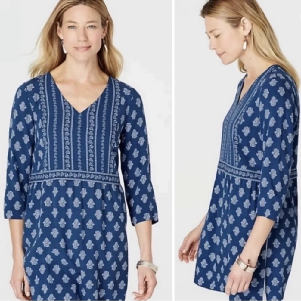 J. Jill Seaside Woodblock Printed Tunic Blouse - Picture 2 of 11